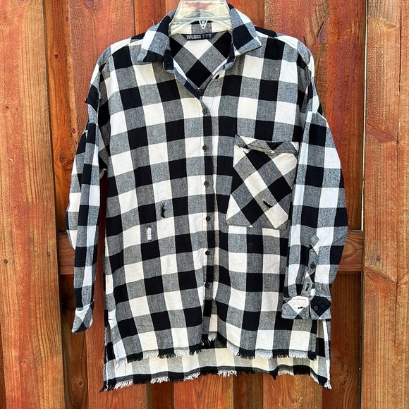 Zara Tops - Zara Woman Flannel Plaid Boyfriend Checked Button Down Shirt Black/White Size S